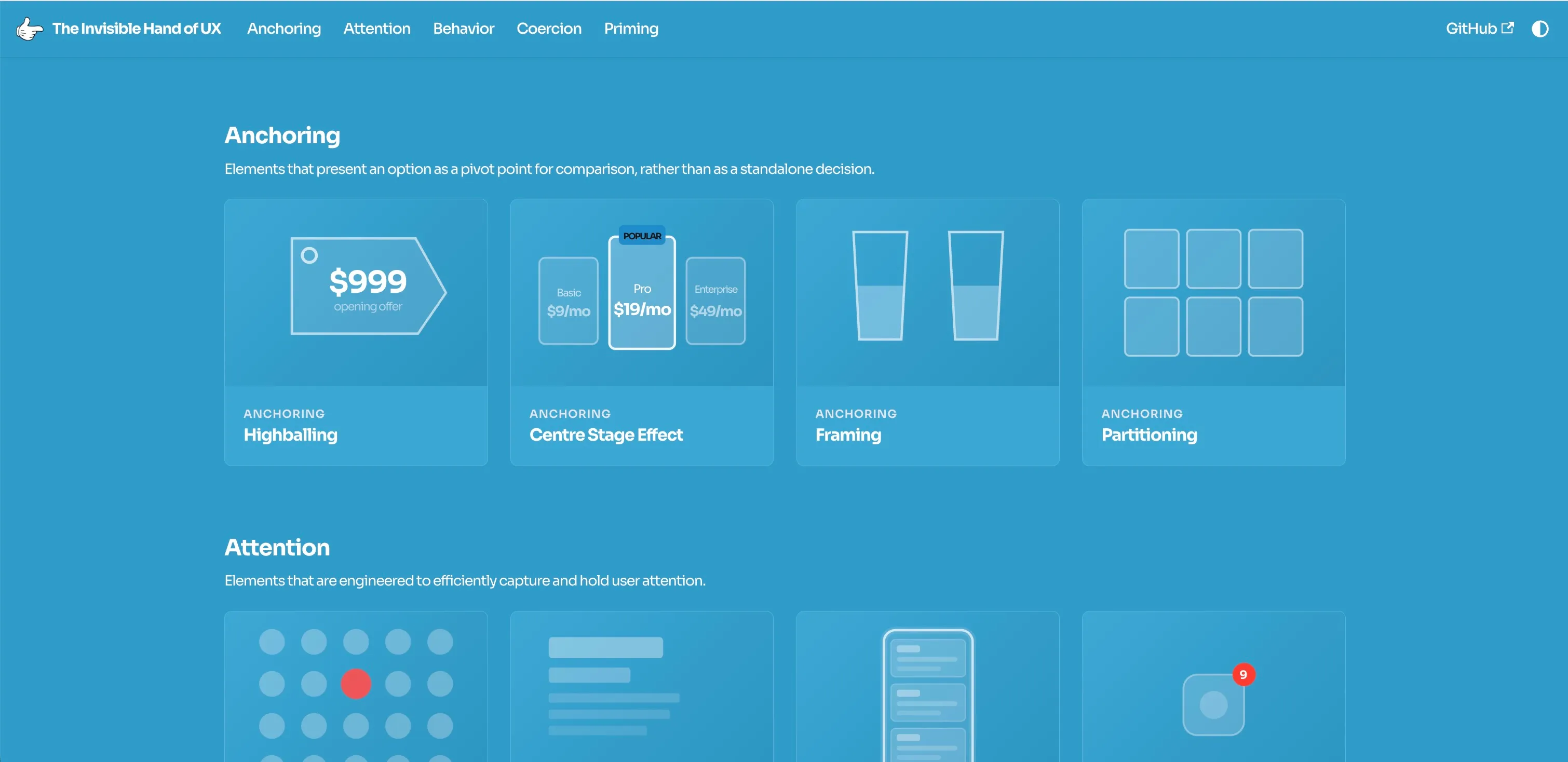 The sectioned landing page with category headers and descriptions